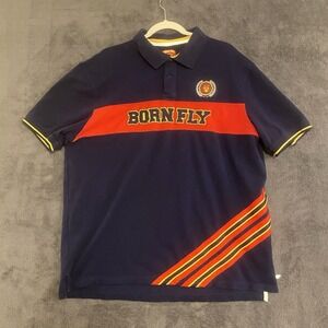 Born Fly Polo Shirt  Red and blue embroidered Short Sleeve Cotton Men 3XL